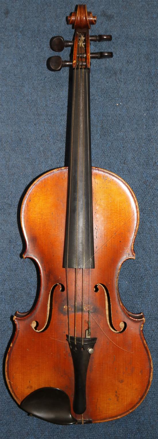 Two late 19th century violins,